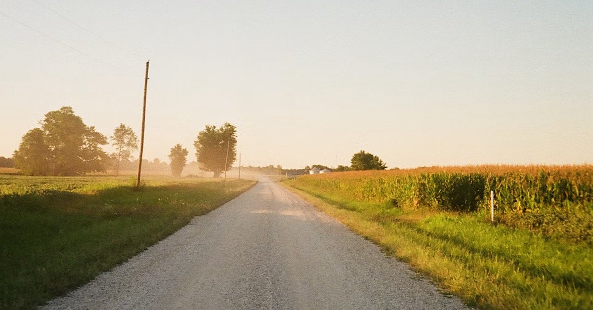 Indiana farmland and open road surrounded by Corn fields
