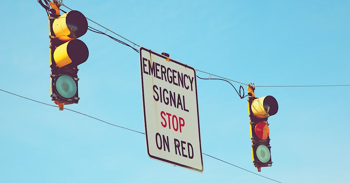 Traffic light at Brown and Ashworth Ave on Hampton Beach, New Hampshire in front of the Police and Fire stations.