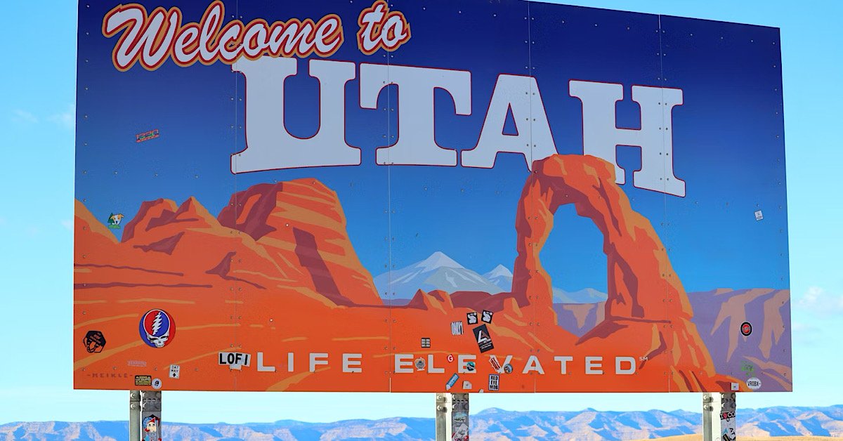 Welcome to Utah highway sign with the slogan Life Elevated