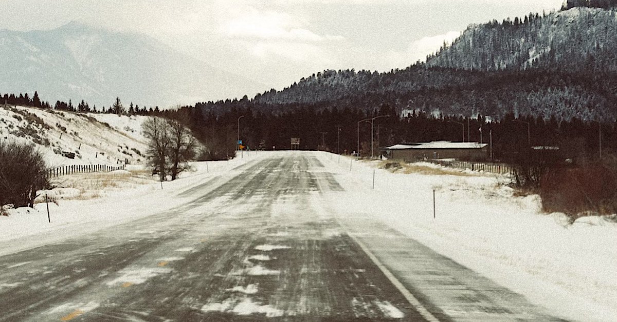 Montana snow covered road near Bozeman