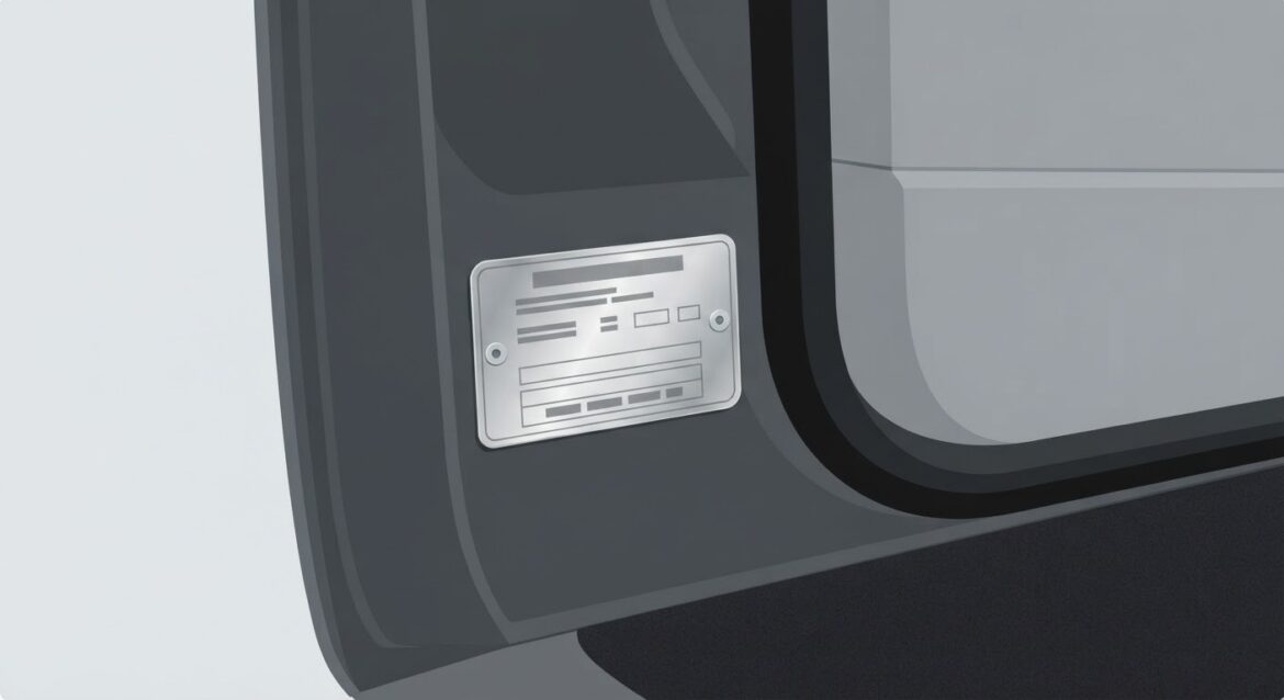 close-up of a VIN plate on a car door frame