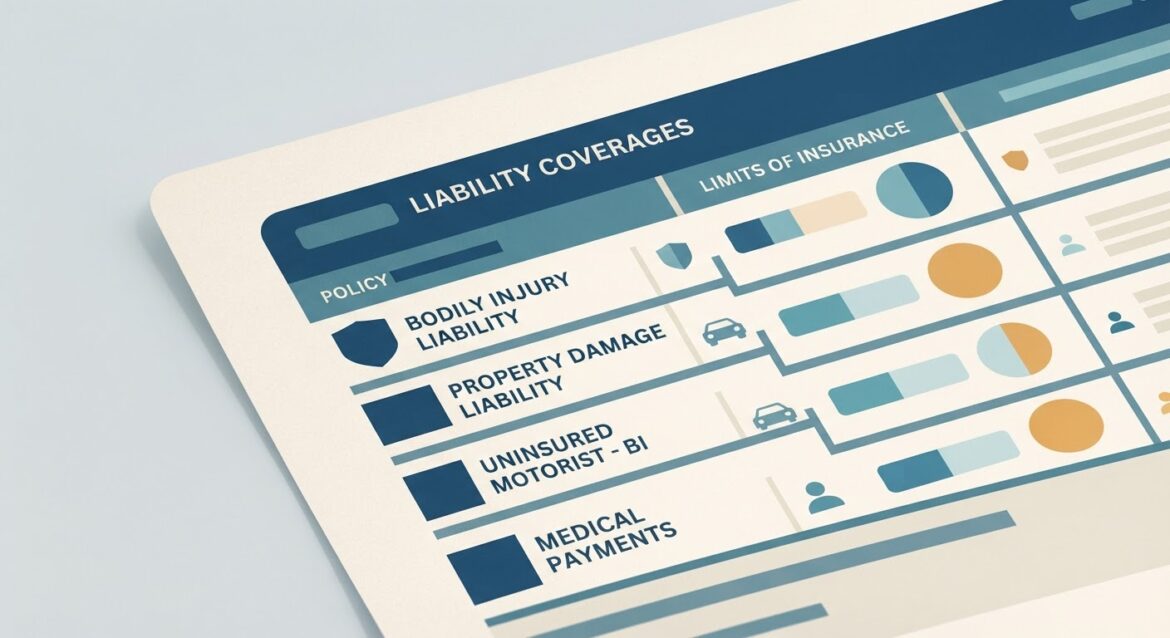 close-up of a declarations page liability limits section